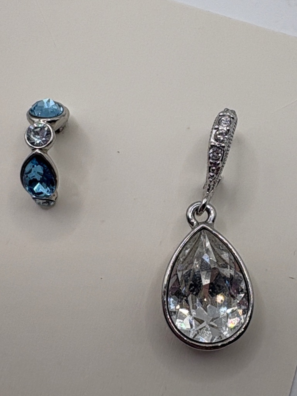 Givenchy Silver Hoop Earring Light Blue Crystal Accents And White Crystal drop